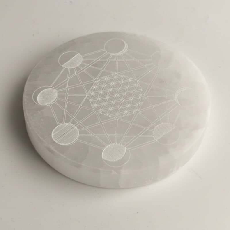 Кръгла селенитена плоча "Фазите на Луната" - 10 см